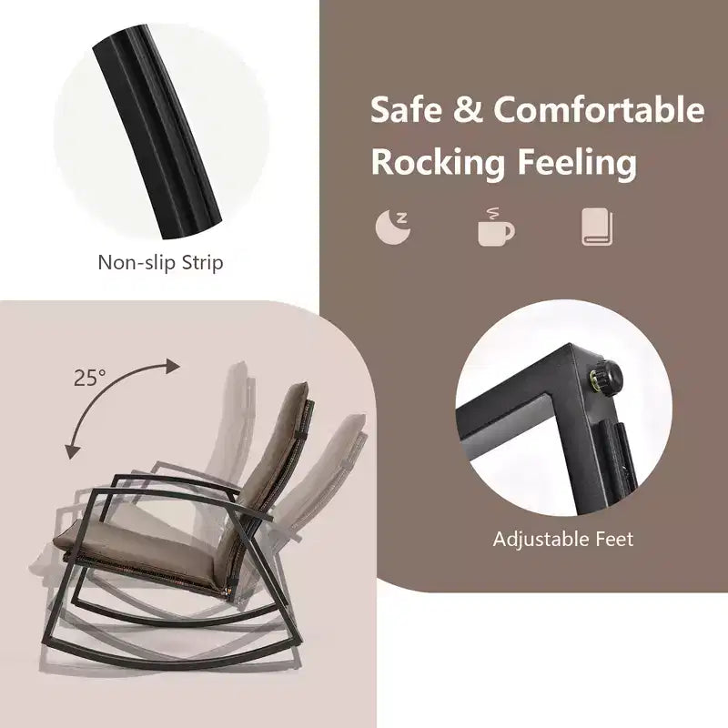Set di 3 mobili da giardino Costway, composto da sedie a dondolo in rattan e tavolino, con cuscini per patio