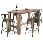 Costway Set da Pranzo 5 Pezzi, Tavolo Rettangolare Altezza Bancone da Cucina con 4 Sgabelli da Bar