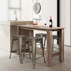 Costway Set da Pranzo 5 Pezzi, Tavolo Rettangolare Altezza Bancone da Cucina con 4 Sgabelli da Bar