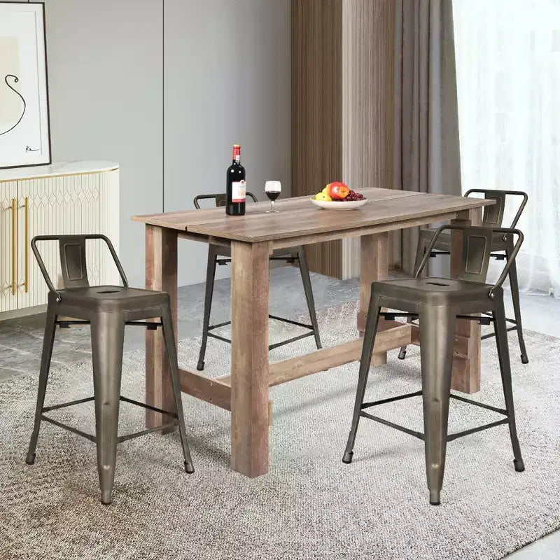 Costway Set da Pranzo 5 Pezzi, Tavolo Rettangolare Altezza Bancone da Cucina con 4 Sgabelli da Bar