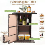 Costway Set 5 Pezzi Tavolo da Bar e Sgabelli in Rattan da Esterno con Ripiano Contenitore Nascosto e Cuscini