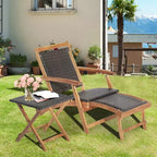 Set 4 sedie da giardino pieghevoli in rattan Costway con tavolino in legno di acacia e poggiapiedi a scomparsa