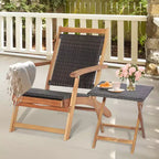 Set 4 sedie da giardino pieghevoli in rattan Costway con tavolino in legno di acacia e poggiapiedi a scomparsa