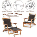 Set 4 sedie da giardino pieghevoli in rattan Costway con tavolino in legno di acacia e poggiapiedi a scomparsa