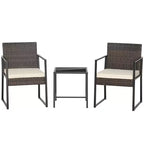 Set di mobili da giardino Costway da 3 pezzi, sedie e tavolino in rattan intrecciato con cuscini, ultra resistenti