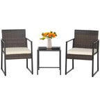 Set di mobili da giardino Costway da 3 pezzi, sedie e tavolino in rattan intrecciato con cuscini, ultra resistenti