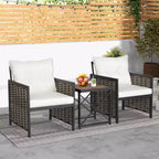 Set di mobili da giardino in rattan Costway da 3 pezzi con tavolino in legno di acacia e 2 sedie per cortile