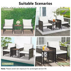 Set di mobili da giardino in rattan Costway da 3 pezzi con tavolino in legno di acacia e 2 sedie per cortile