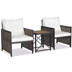 Set di mobili da giardino in rattan Costway da 3 pezzi con tavolino in legno di acacia e 2 sedie per cortile
