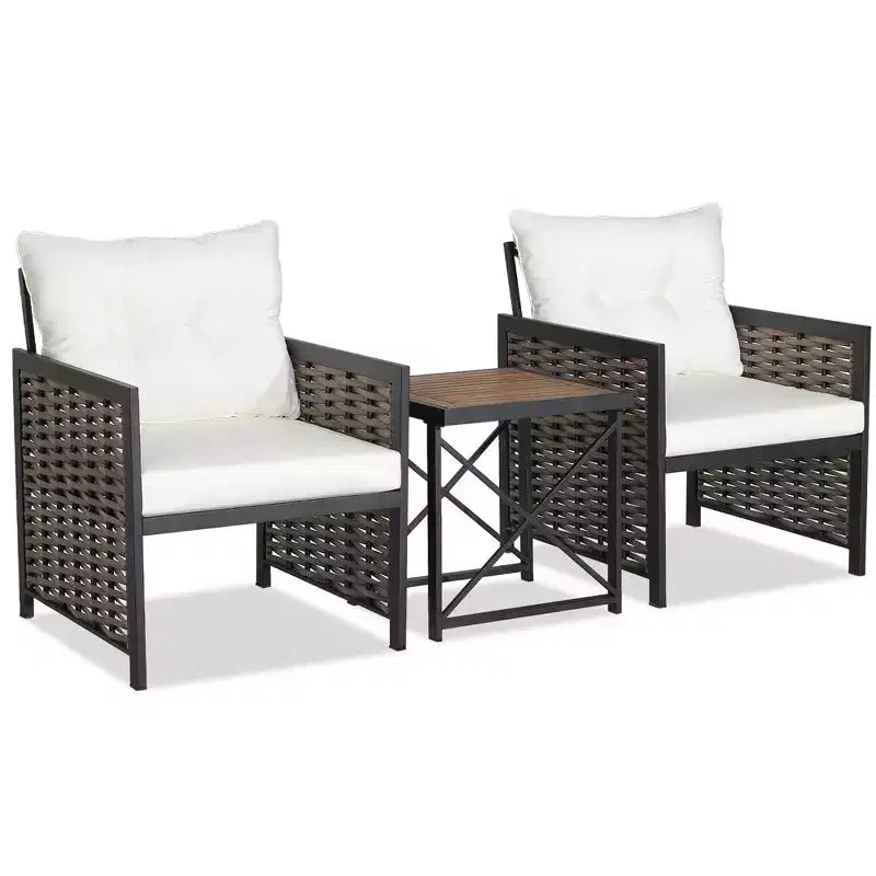 Set di mobili da giardino in rattan Costway da 3 pezzi con tavolino in legno di acacia e 2 sedie per cortile