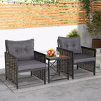 Set di mobili da giardino in rattan Costway da 3 pezzi con tavolino in legno di acacia e 2 sedie per cortile