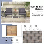 Set di mobili da giardino in rattan Costway da 3 pezzi con tavolino in legno di acacia e 2 sedie per cortile