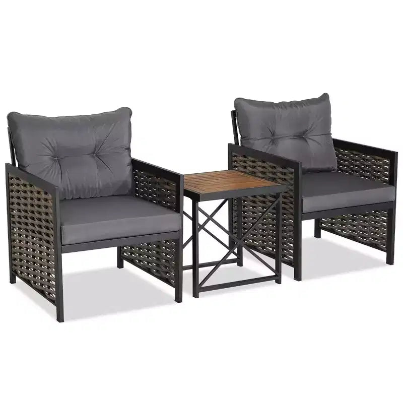 Set di mobili da giardino in rattan Costway da 3 pezzi con tavolino in legno di acacia e 2 sedie per cortile