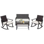 Set da giardino Costway 4 pezzi in rattan con sedie a dondolo, divanetto e tavolino, con cuscini per veranda