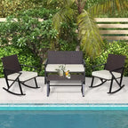 Set da giardino Costway 4 pezzi in rattan con sedie a dondolo, divanetto e tavolino, con cuscini per veranda