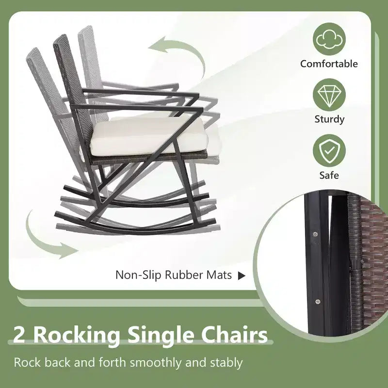 Set da giardino Costway 4 pezzi in rattan con sedie a dondolo, divanetto e tavolino, con cuscini per veranda