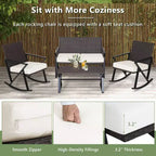 Set da giardino Costway 4 pezzi in rattan con sedie a dondolo, divanetto e tavolino, con cuscini per veranda