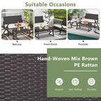 Set da giardino Costway 4 pezzi in rattan con sedie a dondolo, divanetto e tavolino, con cuscini per veranda