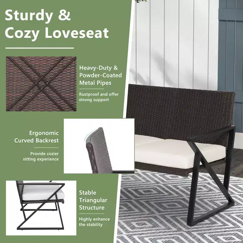 Set da giardino Costway 4 pezzi in rattan con sedie a dondolo, divanetto e tavolino, con cuscini per veranda