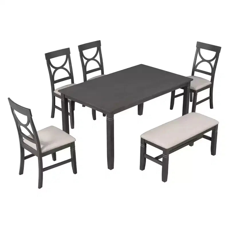 Set tavolo da pranzo rustico in legno da 6 pezzi con tavolo e sedie imbottite - ModernLuxe