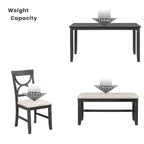 Set tavolo da pranzo rustico in legno da 6 pezzi con tavolo e sedie imbottite - ModernLuxe