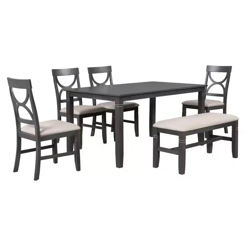 Set tavolo da pranzo rustico in legno da 6 pezzi con tavolo e sedie imbottite - ModernLuxe