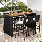 Set da bar per esterni Yaheetech da 7 pezzi, tavolo da bar e sedie per esterni, nero/beige nero