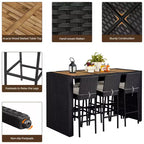 Set da bar per esterni Yaheetech da 7 pezzi, tavolo da bar e sedie per esterni, nero/beige nero