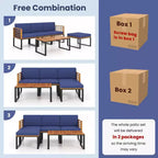 Set da 5 pezzi di sedie da patio Costway, set di sedie in legno di acacia con poggiapiedi e tavolino da caffè