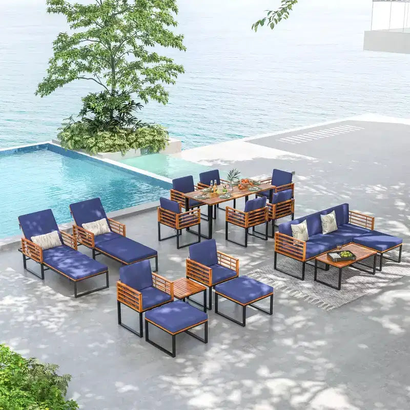 Set da 5 pezzi di sedie da patio Costway, set di sedie in legno di acacia con poggiapiedi e tavolino da caffè
