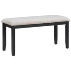 Set da pranzo in legno da 6 pezzi, tavolo rettangolare con gambe a V, 4 sedie imbottite e panca, Bianco-ModernLuxe