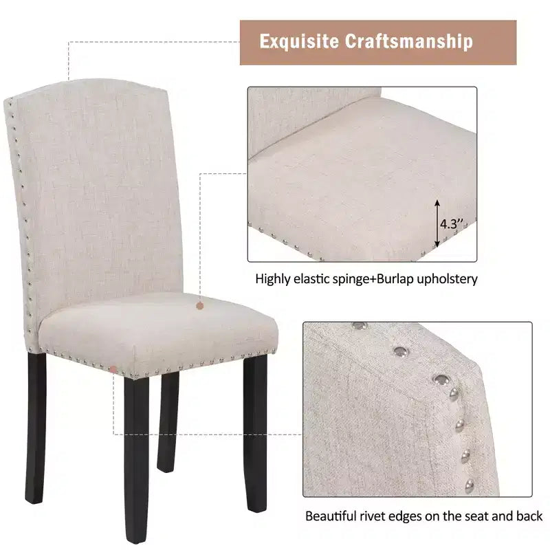 Set da pranzo in legno da 6 pezzi, tavolo rettangolare con gambe a V, 4 sedie imbottite e panca, Bianco-ModernLuxe