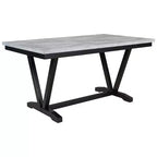 Set da pranzo in legno da 6 pezzi, tavolo rettangolare con gambe a V, 4 sedie imbottite e panca, Bianco-ModernLuxe