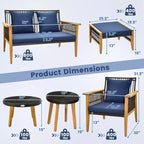 Set conversazione 7 pezzi Costway, set di sedie in rattan intrecciato con 2 tavolini da caffè e 2 pouf