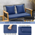 Set conversazione 7 pezzi Costway, set di sedie in rattan intrecciato con 2 tavolini da caffè e 2 pouf