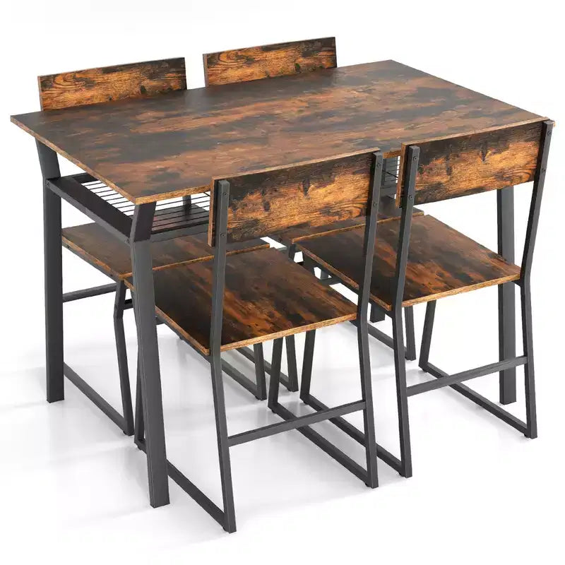 Set da pranzo 5 pezzi Costway, tavolo da cucina rettangolare in stile industriale con 4 sedie, grigio/marrone
