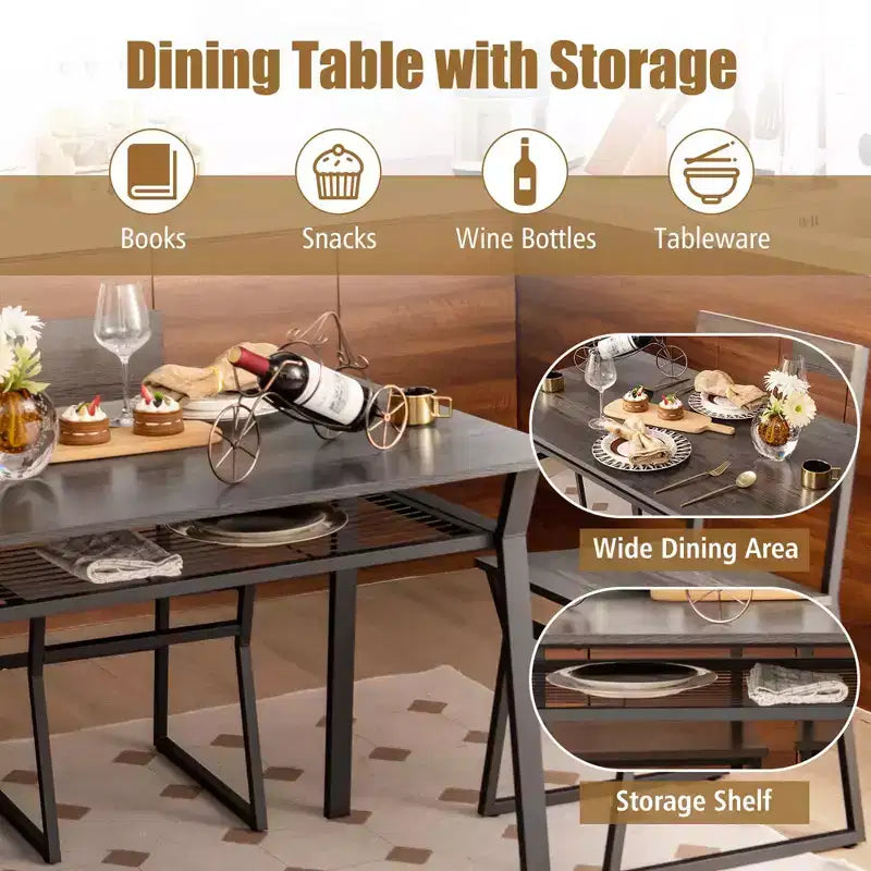 Set da pranzo 5 pezzi Costway, tavolo da cucina rettangolare in stile industriale con 4 sedie, grigio/marrone