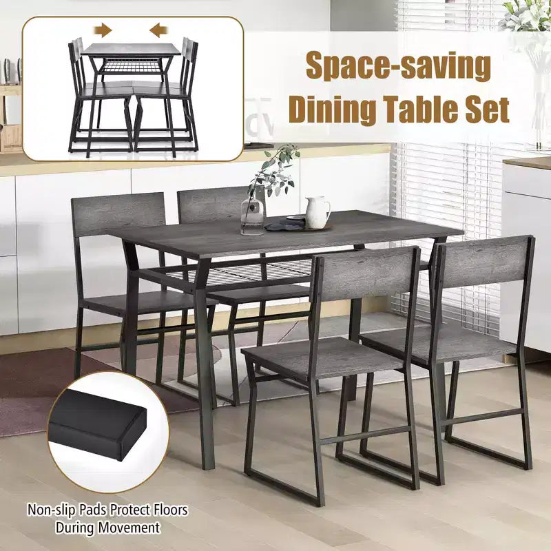 Set da pranzo 5 pezzi Costway, tavolo da cucina rettangolare in stile industriale con 4 sedie, grigio/marrone