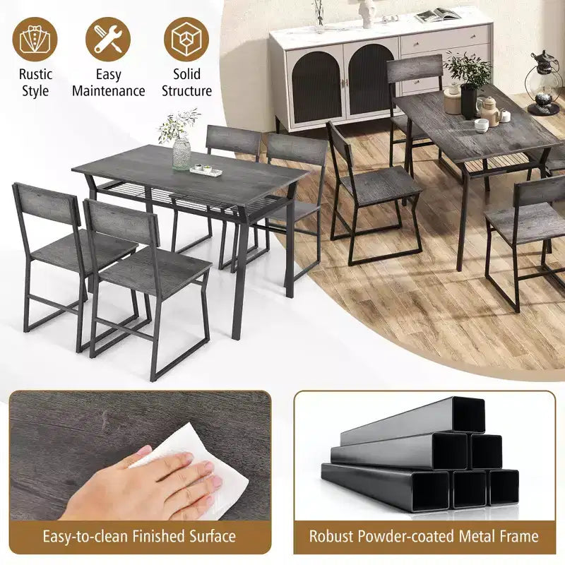 Set da pranzo 5 pezzi Costway, tavolo da cucina rettangolare in stile industriale con 4 sedie, grigio/marrone