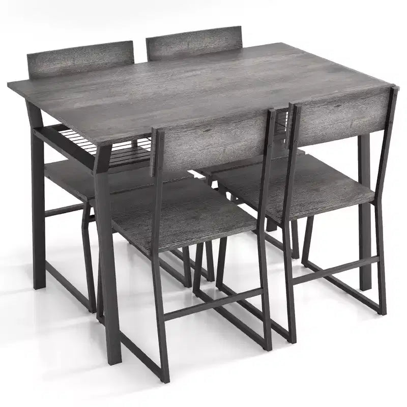 Set da pranzo 5 pezzi Costway, tavolo da cucina rettangolare in stile industriale con 4 sedie, grigio/marrone