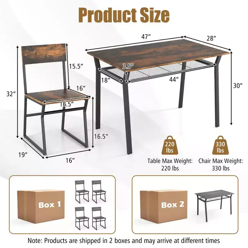 Set da pranzo 5 pezzi Costway, tavolo da cucina rettangolare in stile industriale con 4 sedie, grigio/marrone