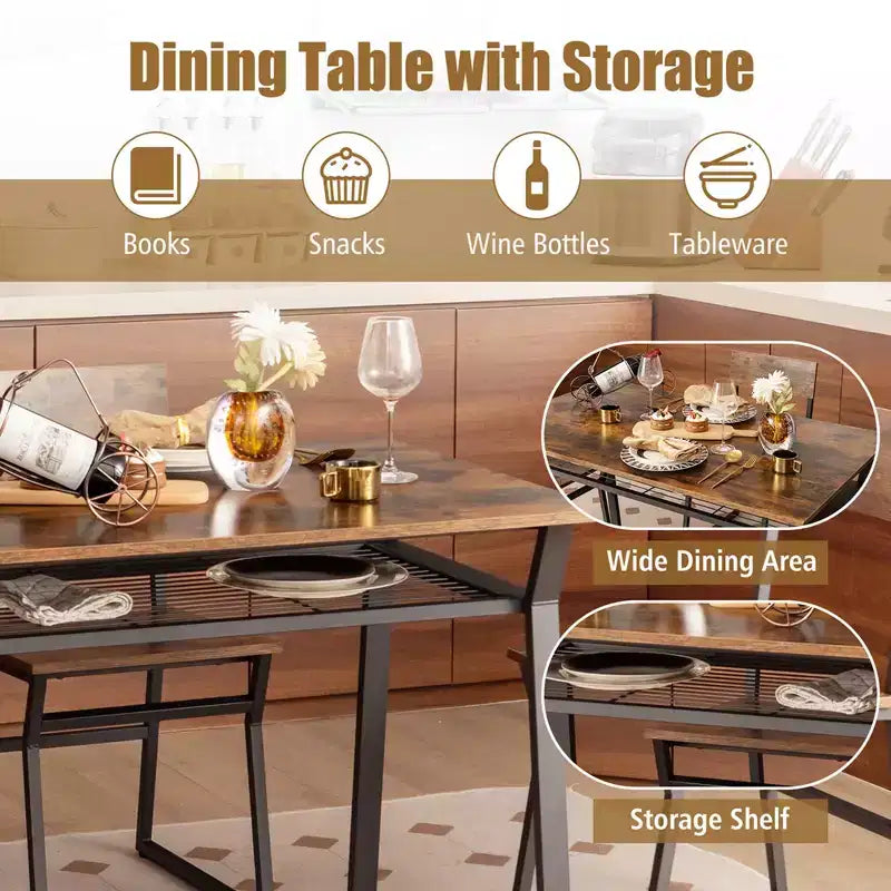 Set da pranzo 5 pezzi Costway, tavolo da cucina rettangolare in stile industriale con 4 sedie, grigio/marrone