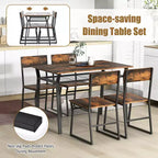 Set da pranzo 5 pezzi Costway, tavolo da cucina rettangolare in stile industriale con 4 sedie, grigio/marrone