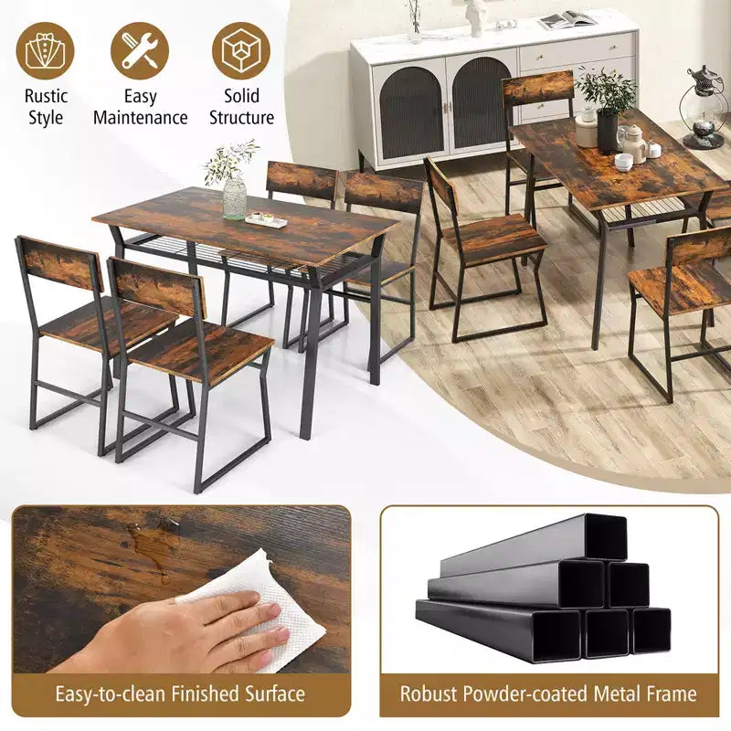 Set da pranzo 5 pezzi Costway, tavolo da cucina rettangolare in stile industriale con 4 sedie, grigio/marrone