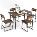 Costway 5 Piece Dining Table Set Industrial Rectangular Kitchen Table with 4 Chairs Grey/Brown