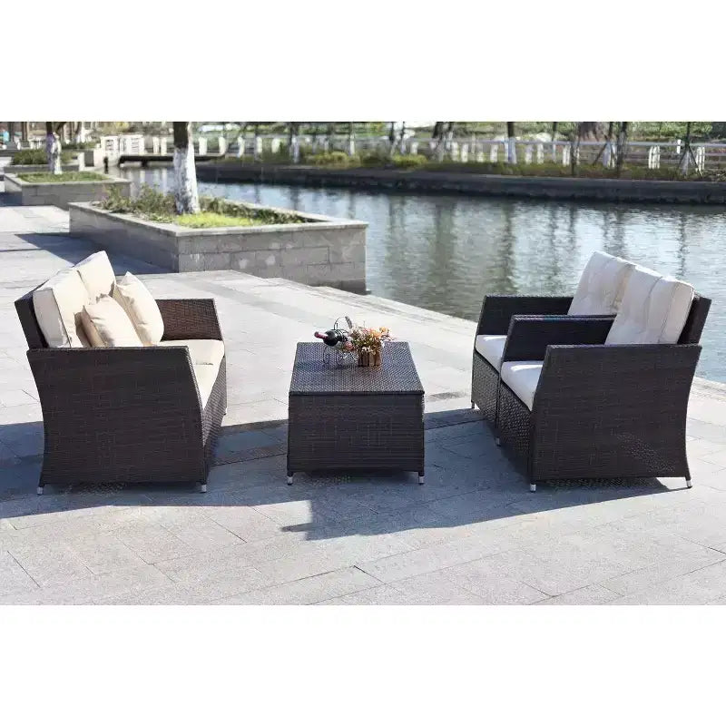 Set da salotto Parry 4 pezzi - Interno/Esterno - PAT2514 - Marrone/Beige - Safavieh