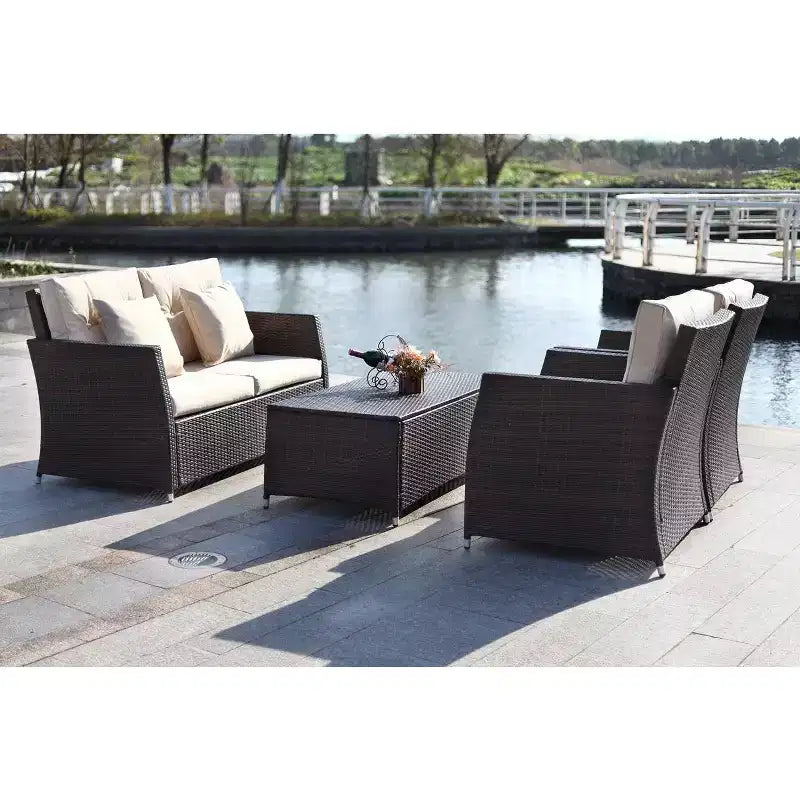 Set da salotto Parry 4 pezzi - Interno/Esterno - PAT2514 - Marrone/Beige - Safavieh