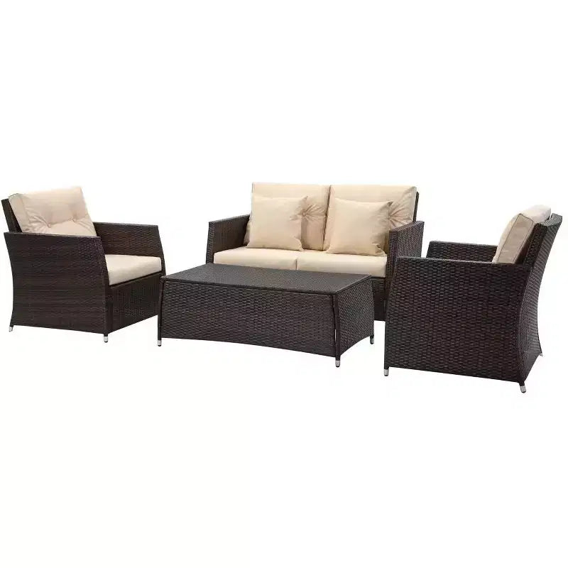 Set da salotto Parry 4 pezzi - Interno/Esterno - PAT2514 - Marrone/Beige - Safavieh