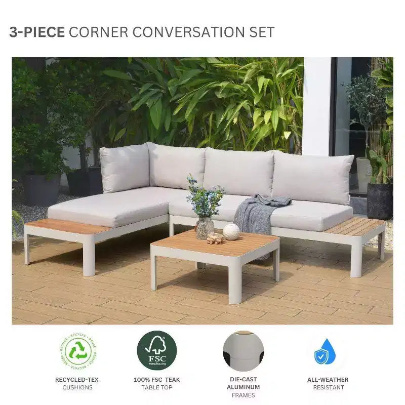 Set conversazione da esterno Amazonia 3 pezzi Vista in teak/alluminio pressofuso