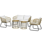 Set di mobili da esterno Outsunny 5 pezzi in rattan PE con sedie imbottite, divanetto e tavolini impilabili